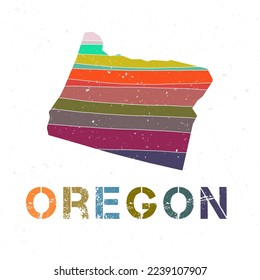 Oregon map design. Shape of the US state with beautiful geometric waves and grunge texture. Powerful vector illustration.