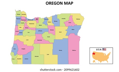 Oregon Map. District map of Oregon in District map of Oregon in color with capital.