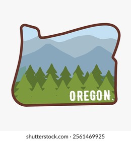 Oregon map with Forest and Mountain Scenery Perfect for Print, Apparel, etc