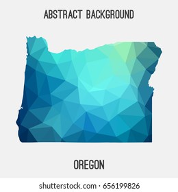 Oregon map in geometric polygonal,mosaic style in cold shades.Abstract tessellation,modern design background,low poly. Vector illustration.