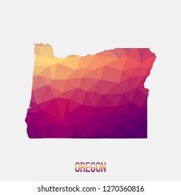 Oregon map in geometric polygonal,mosaic style.Abstract tessellation,modern design background,low poly. Geometric cover, mockup. Vector illustration.