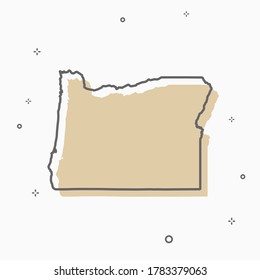 Oregon map icon Memphis style state map thin line style.  infographic icon map with small thin line geometric figures.  Vector illustration linear modern concept