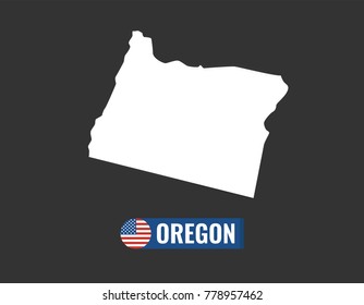 Oregon map isolated on black background silhouette. Oregon USA state. American flag. Vector illustration.
