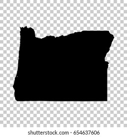 Oregon map isolated on transparent background. Black map for your design. Vector illustration, easy to edit.