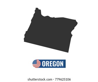 Oregon map isolated on white background silhouette. Oregon USA state. American flag. Vector illustration.