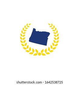 Oregon Map And Laurel Wreath Logo Design Template
