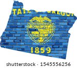 Oregon map on a brick wall - Illustration,  
The state of Oregon map with flag inside