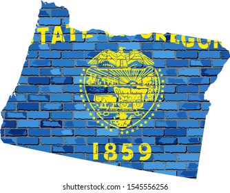 Oregon map on a brick wall - Illustration,  
The state of Oregon map with flag inside