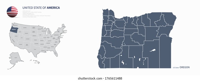 oregon map. u.s. states vector map of oregon. us states map. 
