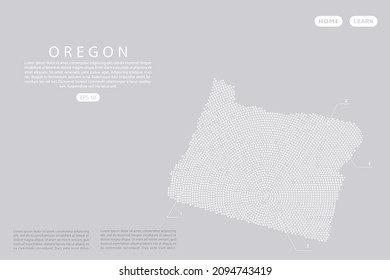 Oregon Map - USA, United States of America map vector template with White dots, grid, grunge, halftone style isolated on grey background for infographic, design - Vector illustration eps 10