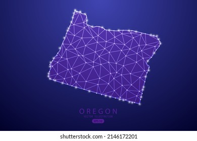 Oregon Map - USA, United States of America map vector template with purple mash line, point scales, and polygon style isolated on purple technology background - Vector illustration eps 10