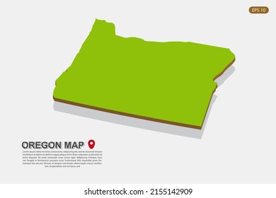 Oregon Map - USA, United States of America Map vector template with isometric style including shadow, green and brown color isolated on white background - Vector illustration eps 10