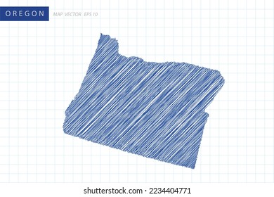 Oregon Map - USA, United States of America Map vector template with blue outline graphic and pen drawing sketch style isolated on white grid background for design - Vector illustration eps 10