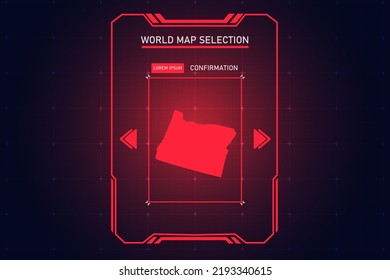 Oregon Map - USA, Unites States of America Map vector template with Red Color in perspective style and HUD, GUI, UI interface isolated on black background for design - Vector illustration eps 10
