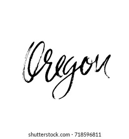 Oregon. Modern dry brush lettering. Retro typography print. Vector handwritten inscription. USA state.