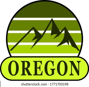 Oregon Mountains And Retro Sunset Label