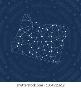 Oregon network, constellation style US state map. Authentic space style, modern design. Oregon network map for infographics or presentation.