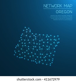 Oregon network map. Abstract polygonal Oregon network map design with glowing dots and lines. Map of Oregon networks. Vector illustration.