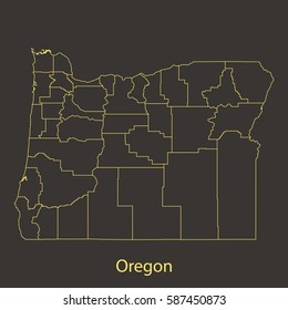 Oregon outline,stroke of map with administrative division. Vector illustration