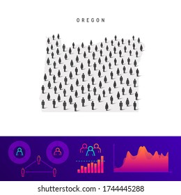 Oregon people map. Detailed vector silhouette. Mixed crowd of men and women icons. Population infographic elements. Vector illustration isolated on white.