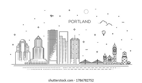 Oregon, Portland line skyline vector illustration