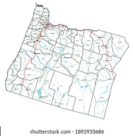 Oregon road and highway map. Vector illustration.