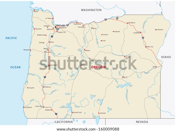 Oregon Road Map Stock Vector (Royalty Free) 160009088 | Shutterstock