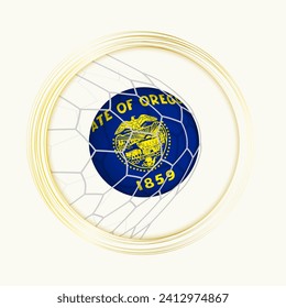 Oregon scoring goal, abstract football symbol with illustration of Oregon ball in soccer net. Vector sport illustration.