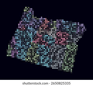 Oregon, forma do estado de construção de células coloridas. Mapa de estilo digital do Oregon em fundo escuro. Blocos quadrados de tamanho pequeno. Bela ilustração vetorial.