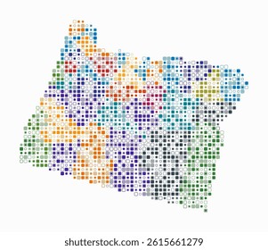 Oregon, shape of the state built of colored cells. Digital style map of Oregon on white background. Small size rounded square blocks. Trending vector illustration.
