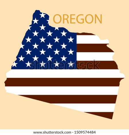 Oregon state of America with map. Flag print on map of USA for geographic themes. Map of Oregon state.