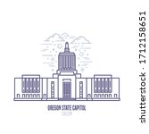 Oregon State Capitol located in the state capital, Salem. The state capitol building and government of US state Oregon . The great example of Art Deco architecture style. City sight linear vector icon