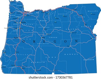 Oregon state detailed political map