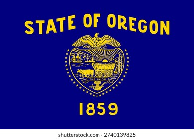 Oregon state flag 3-2 ratio. Part of The United States of America. Clean design for print, web, or educational use. Vector illustration.
