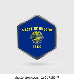 Oregon State Flag Icon in Hexagon Shape.