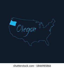 Oregon state highlighted on United States of America map , USA infographics template. Stock vector illustration isolated on blue background.