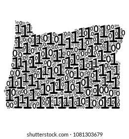 Oregon State Map collage icon of one and zero digits in variable sizes. Vector digits are united into Oregon State Map mosaic design concept.