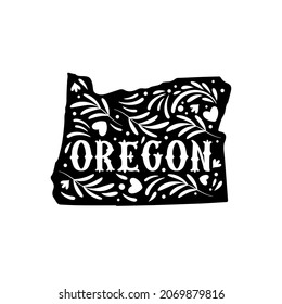 Oregon state map with doodle decorative ornaments. For printing on souvenirs and T-shirts