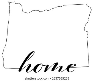 Esquema del mapa de estado de Oregon con la palabra home escrita en la ilustración del vector contorno sobre fondo blanco 