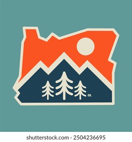 Oregon State Map with retro line, nature design, perfect for print, apparel, sticker, etc