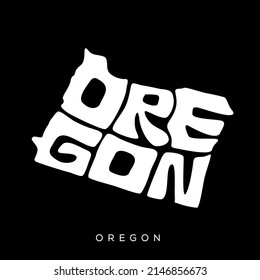 Tipografía del mapa del estado de Oregon. Tipografía del mapa de Oregón. Grabado de Oregón.