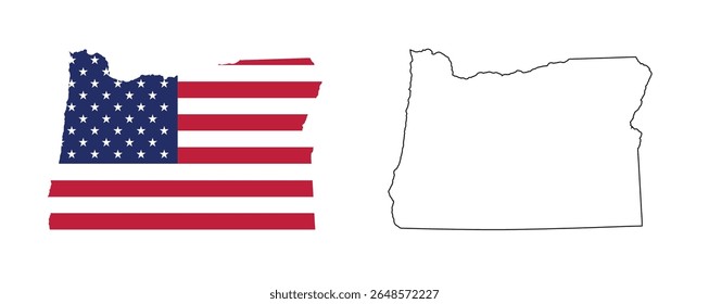 Oregon state map with USA flat design and black outline. Patriotic and educational vector perfect for presentation, learning, or design projects.