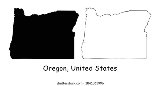 Oregon OR state Maps. Black silhouette and outline isolated on a white background. EPS Vector