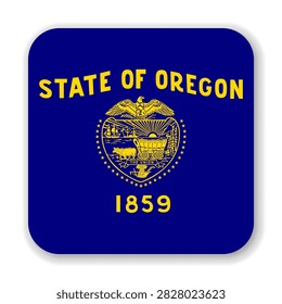 Oregon state rounded square flag. Part of The United States of America. Clean design for print, web, or educational use. Vector illustration with dropped shadow on white background.