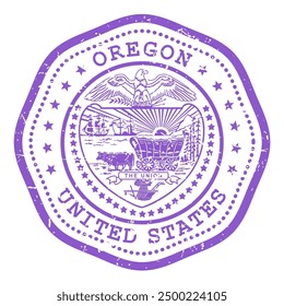 Oregon state stamp with seal, USA travel stamp, shabby postmark of Oregon, vector