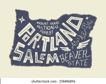 Oregon state stylized map. Poster for home decor. Vector illustrations.