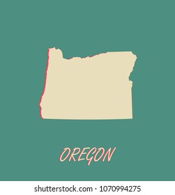 Oregon state of US map vector outlines illustration in a three dimensional grunge background