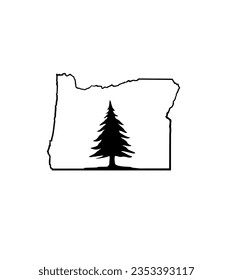 Oregon State - USA map Pine Tree Vector Template Silhouette Black Color and Outline Isolated on White Background