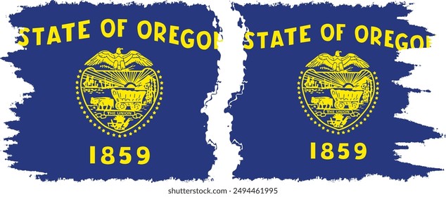 Oregon and Oregon states grunge brush flags connection, vector