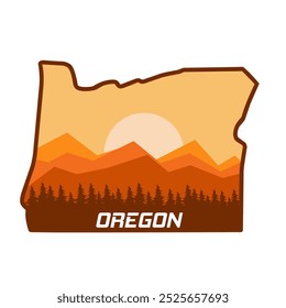 Oregon Sunset Mountain Landscape Illustration	